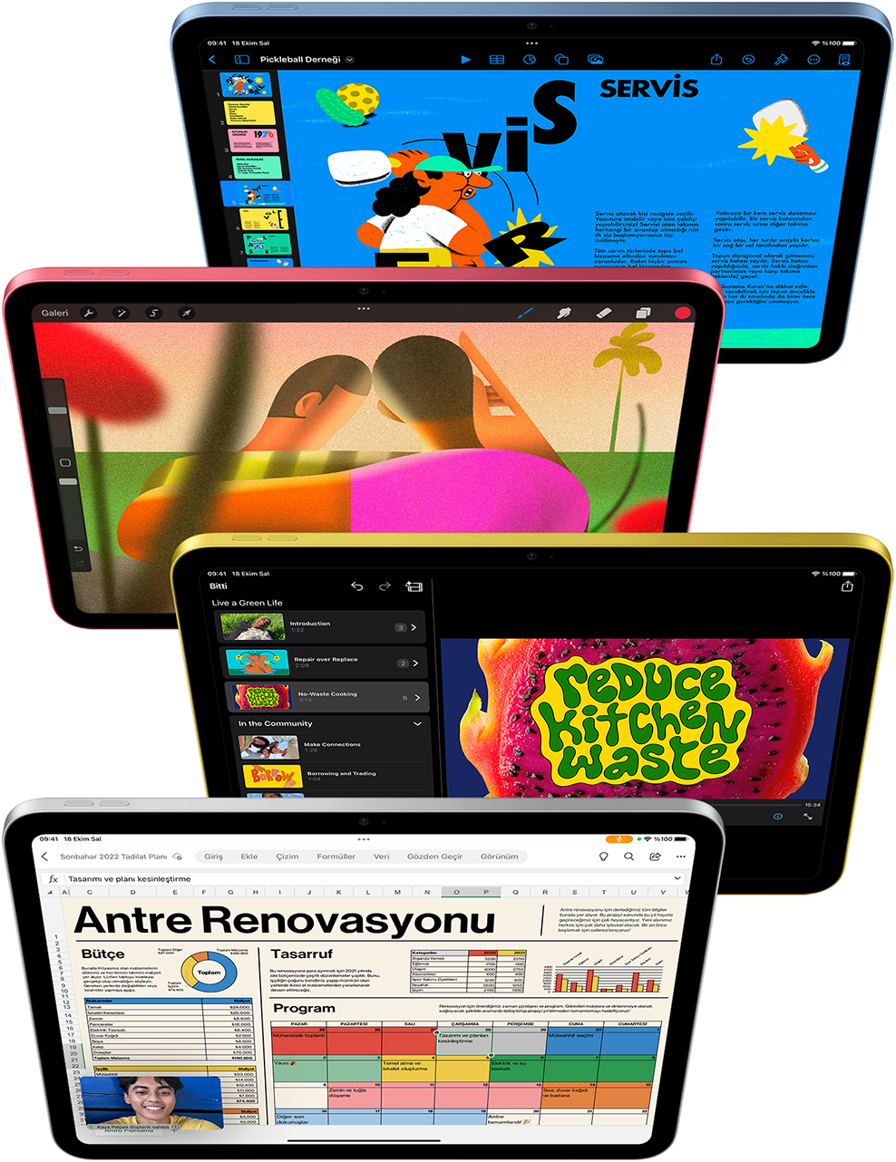 Keynote, Procreate, iMovie ve Microsoft Excel + WebEx.