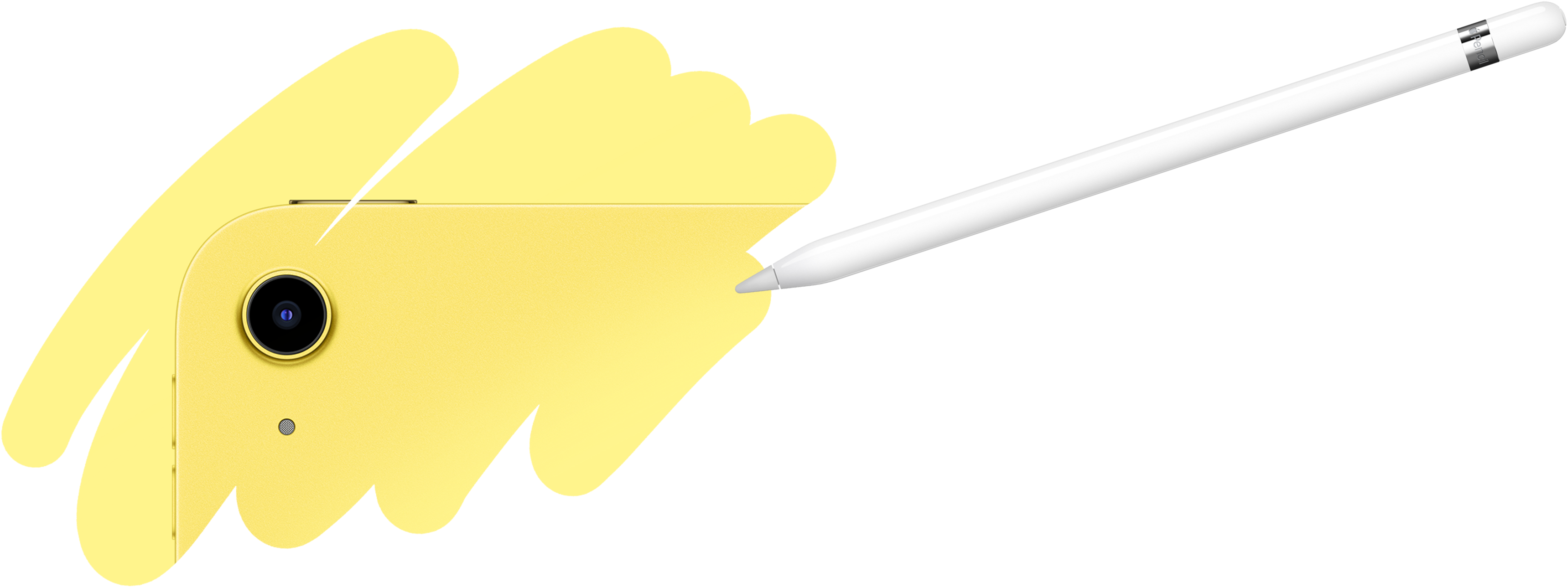 Apple Pencil çizim hareketiyle ortaya çıkan iPad’in arka kısmı ve arka kamera.